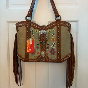 Montana West Embroidered Brown and Tan Women's Concealed Carry Purse
